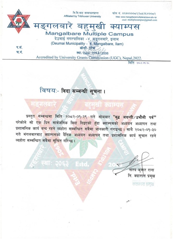 विदा सम्बन्धी सूचना ।